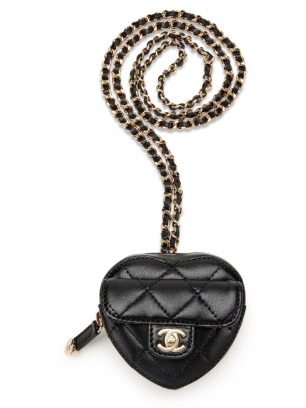 Chanel 2022 CC In Love Black Quilted Lambskin Heart Necklace Bag W/ Chain NIB